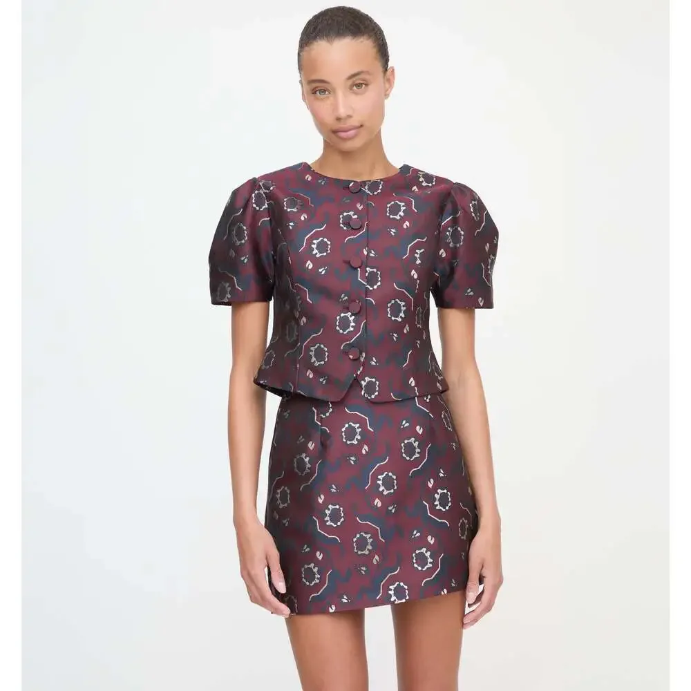 Hill House Home The Mallorie Top - Burgundy Baroque Jacquard Size XXXSBurgundy B - Picture 2 of 3